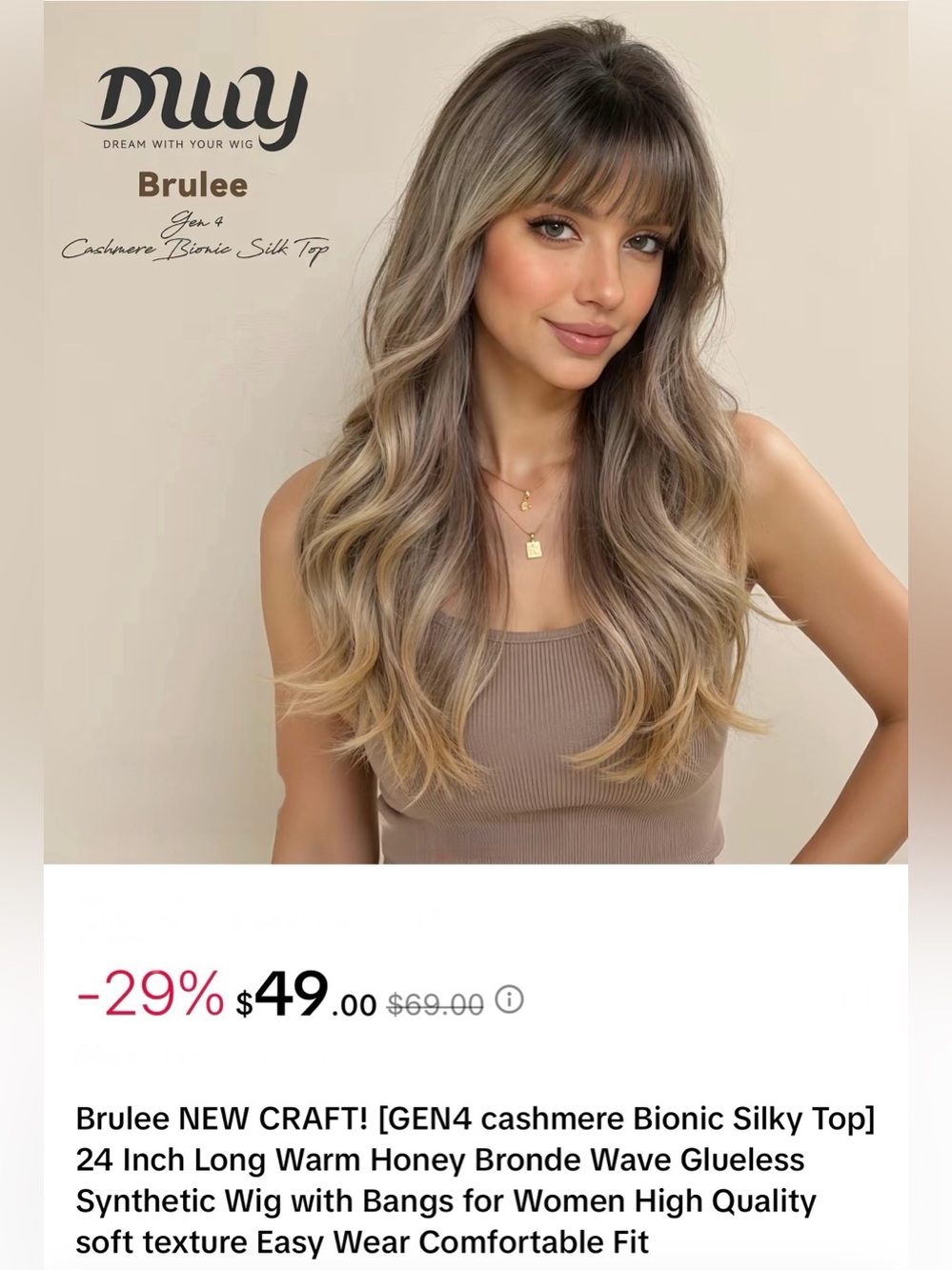 Brulee 24" Honey Bronde Long Wavy Wig with Bangs